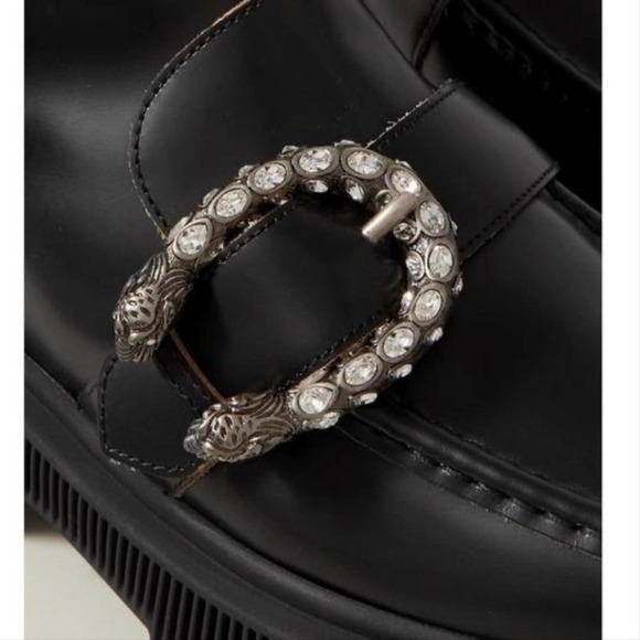 GUCCI Dionysus Hunder crystal buckle embellished leather lug boots - Picture 4 of 4